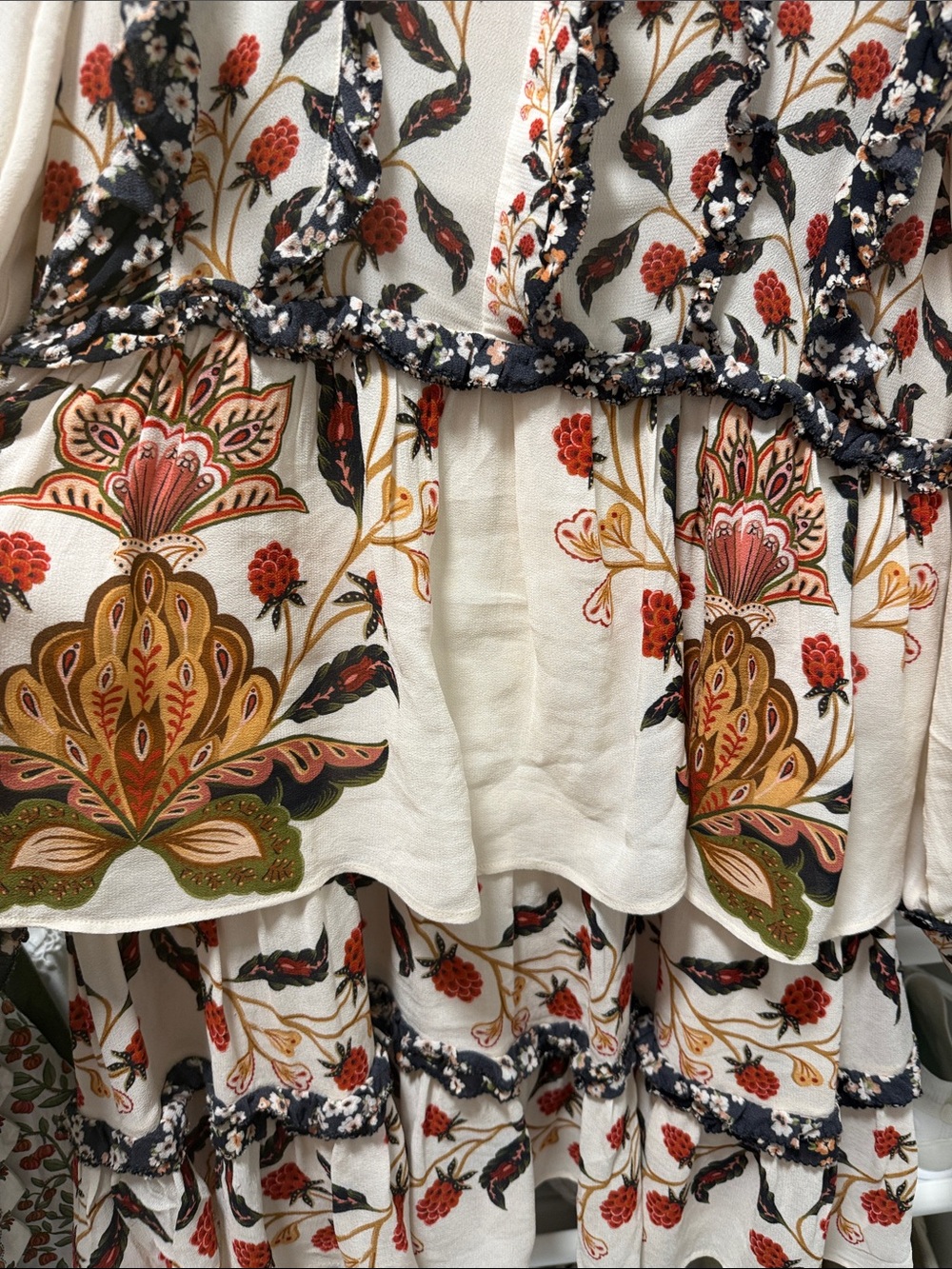 FARM Rio Cream Floral Ruffle Peplum Tunic with Red & Black Accents - Picture 5 of 6